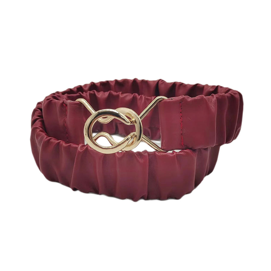 Burgundy Pleated Scrunch Stretch Elastic Belt