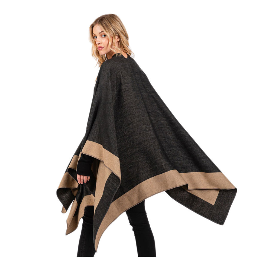 Taupe Two Tone Pull Through Shawl Ruana Poncho