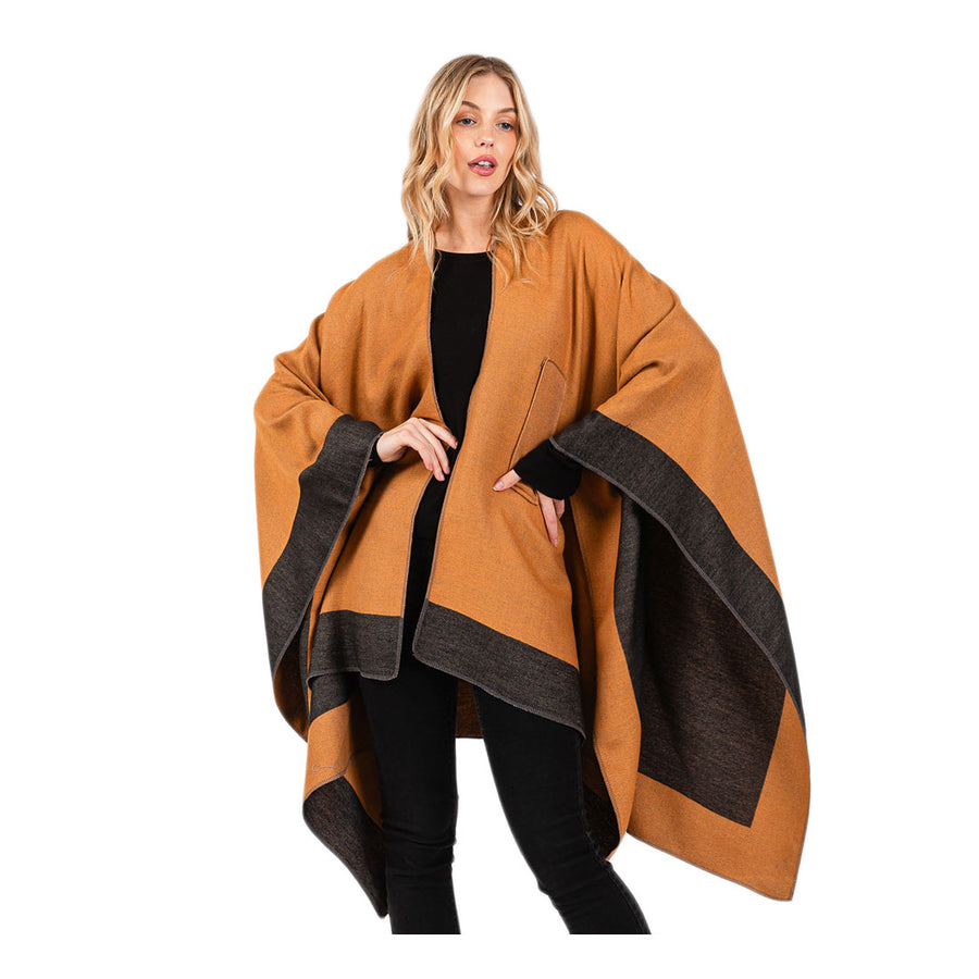 Taupe Two Tone Pull Through Shawl Ruana Poncho