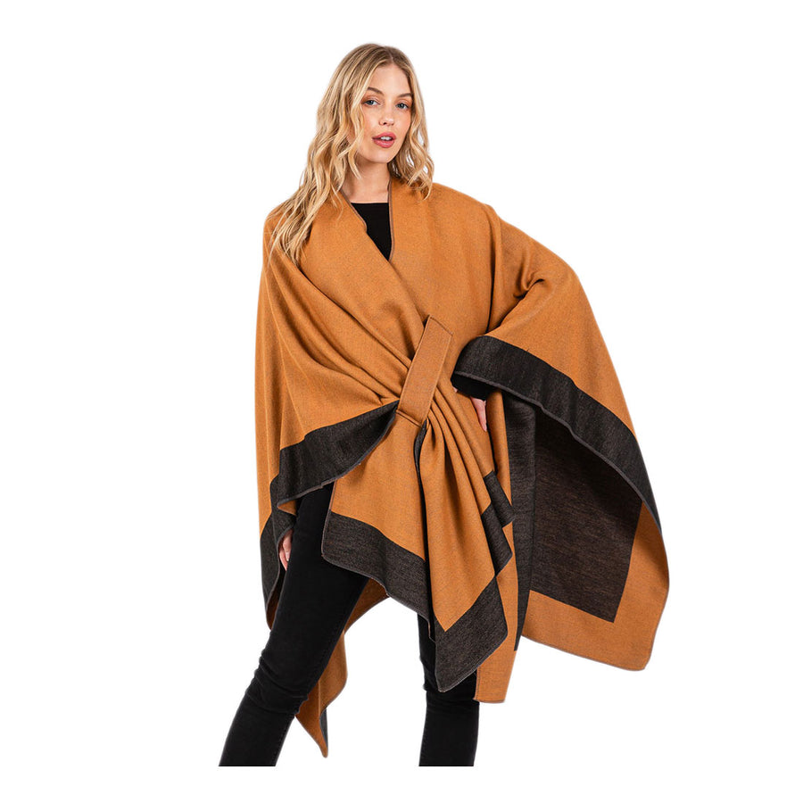 Taupe Two Tone Pull Through Shawl Ruana Poncho