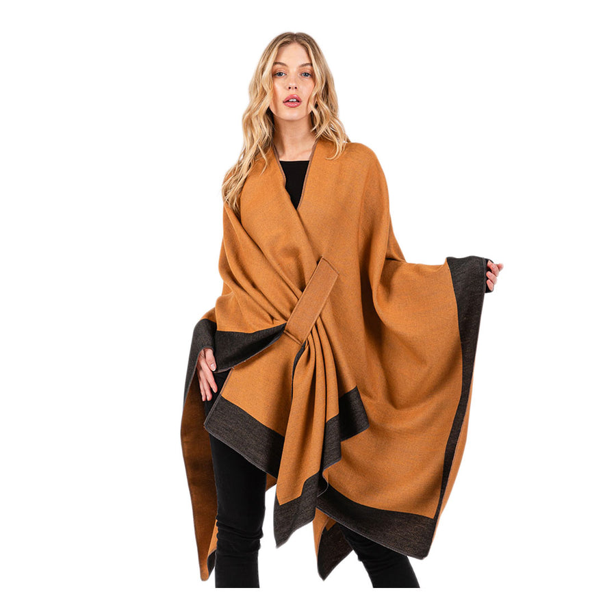 Taupe Two Tone Pull Through Shawl Ruana Poncho