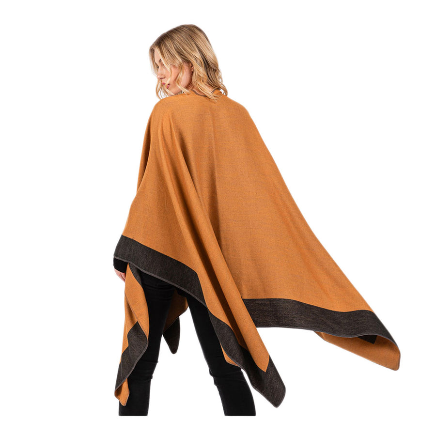 Taupe Two Tone Pull Through Shawl Ruana Poncho