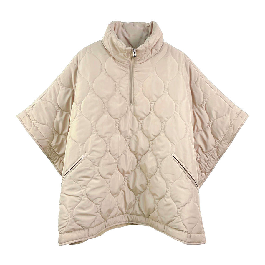 Pink Quilted Short Sleeves Puffer Pullover Poncho