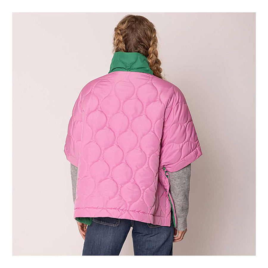 Pink Quilted Short Sleeves Puffer Pullover Poncho