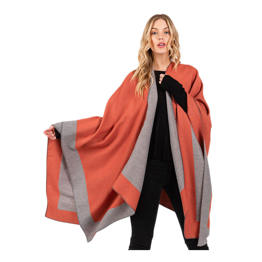 Taupe Two Tone Pull Through Shawl Ruana Poncho