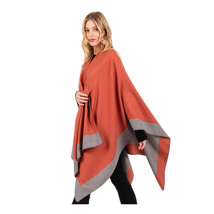 Taupe Two Tone Pull Through Shawl Ruana Poncho