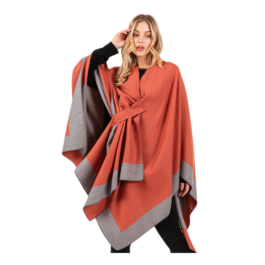 Taupe Two Tone Pull Through Shawl Ruana Poncho