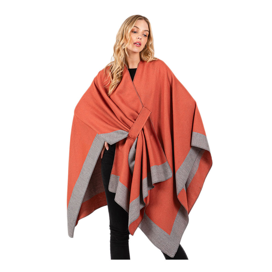 Taupe Two Tone Pull Through Shawl Ruana Poncho