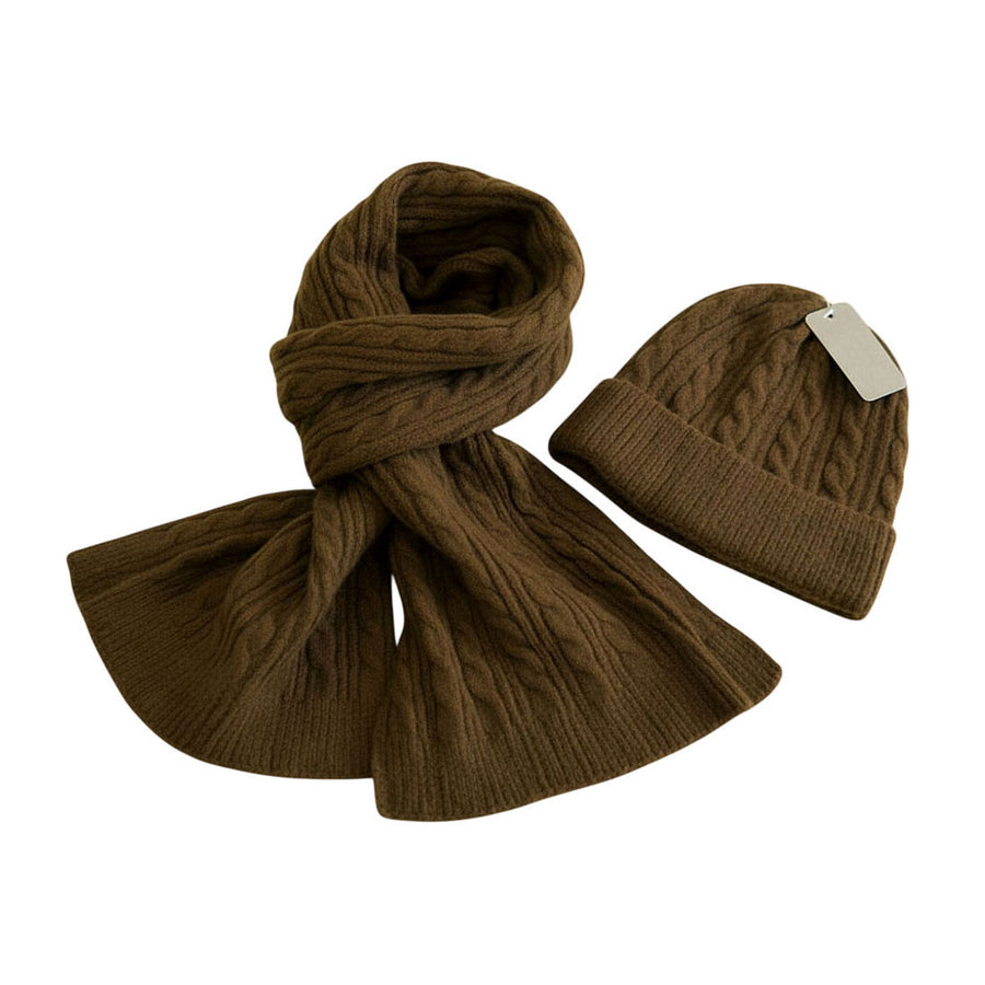 Orange Cable Knit Scarf Beanie Hat Set