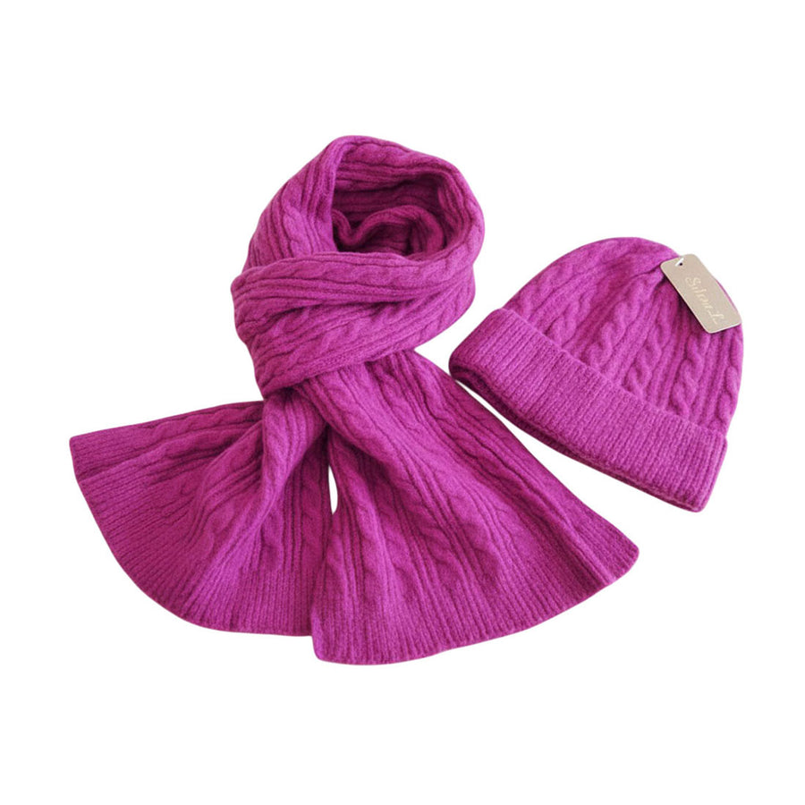 Orange Cable Knit Scarf Beanie Hat Set