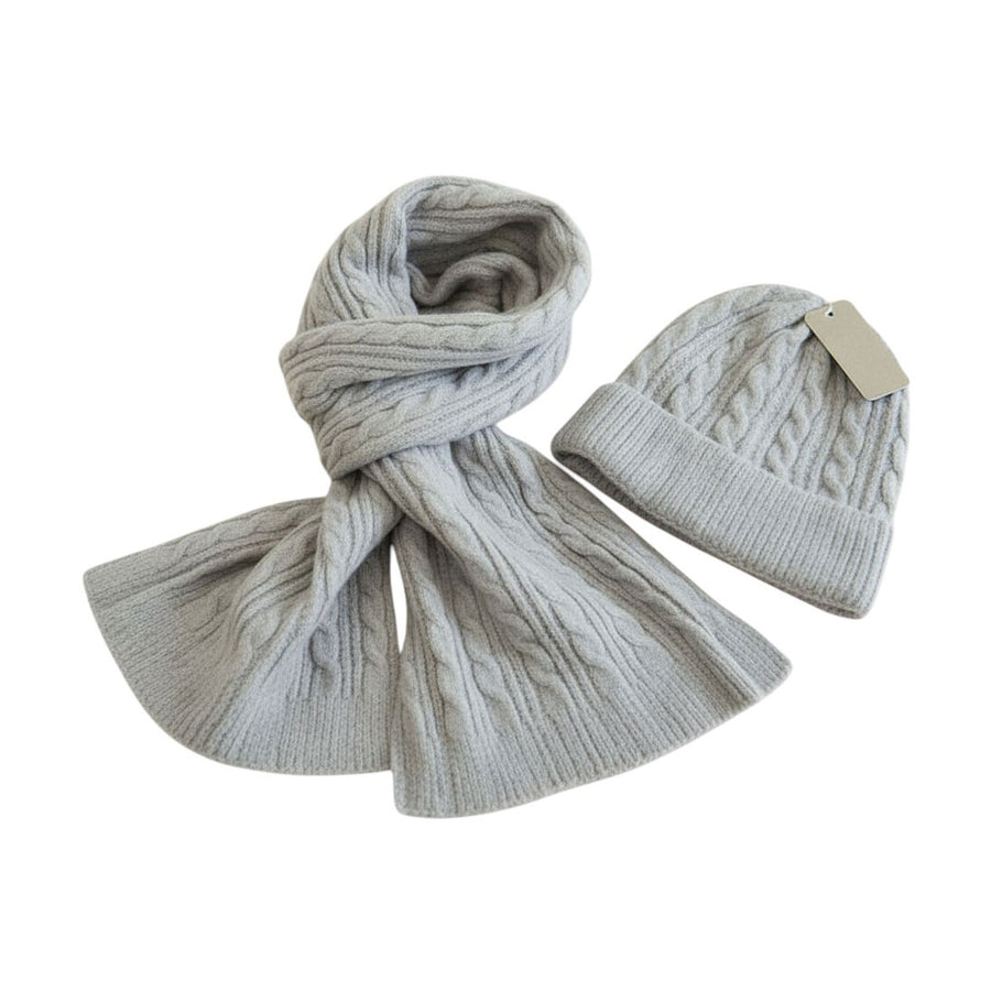 Orange Cable Knit Scarf Beanie Hat Set