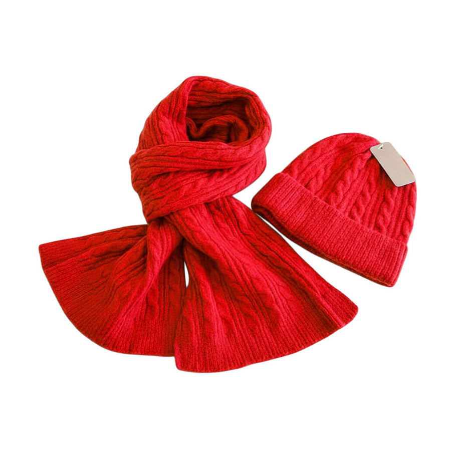 Orange Cable Knit Scarf Beanie Hat Set