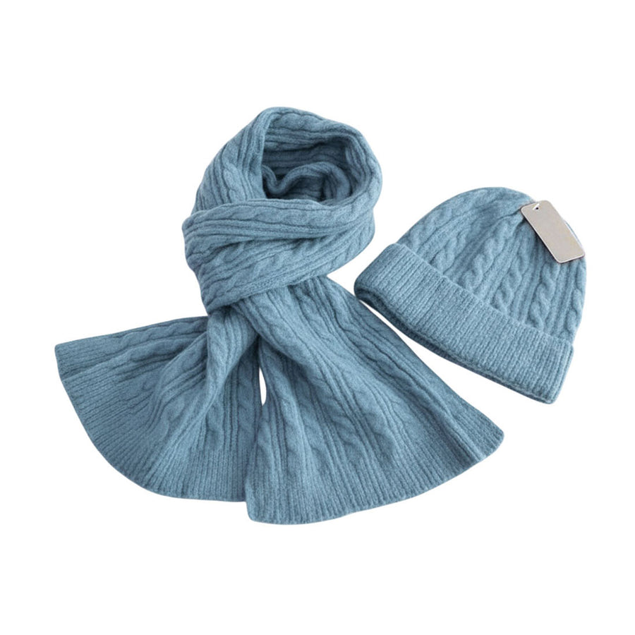 Orange Cable Knit Scarf Beanie Hat Set