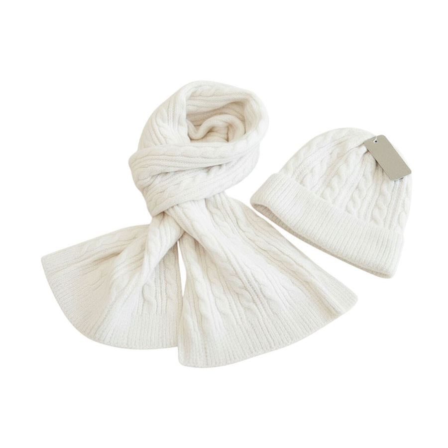 Orange Cable Knit Scarf Beanie Hat Set