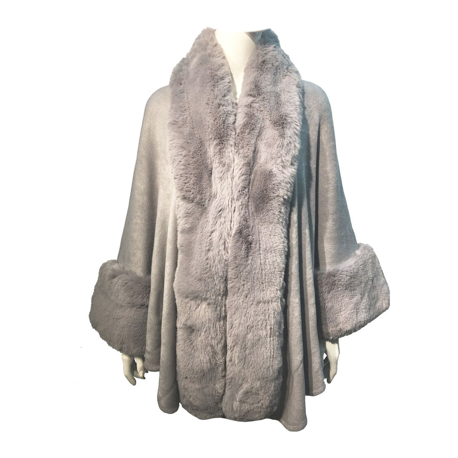 Luxurious Pink Faux Fur Trim Cape Wrap