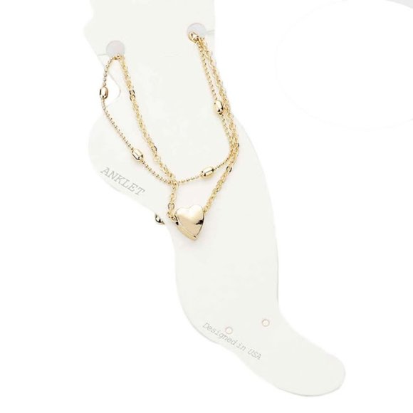 Dangling Heart Charms Double Strand Gold Chain Anklet