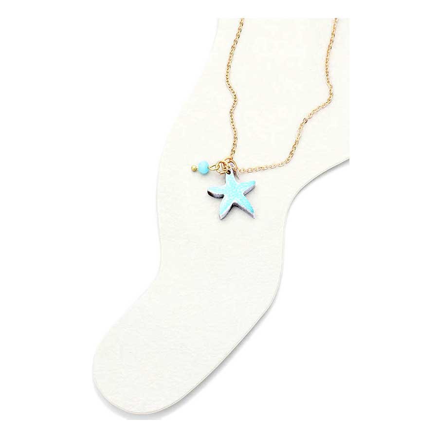 Mint Blue Wood Starfish Gold Chain Anklet