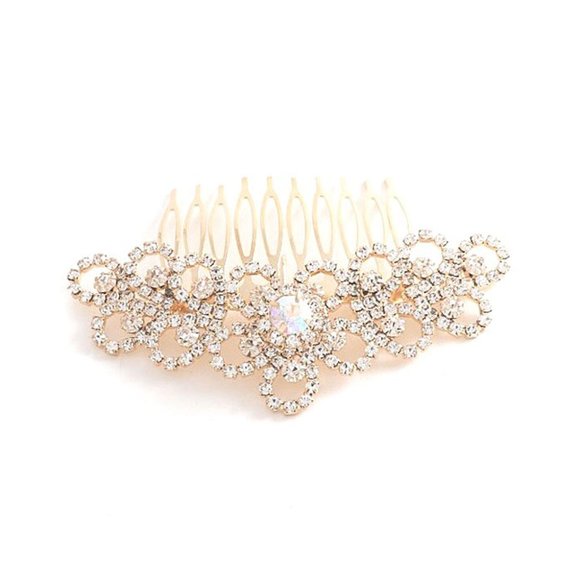 Dazzling Champagne Floral Rhinestone Hair Comb