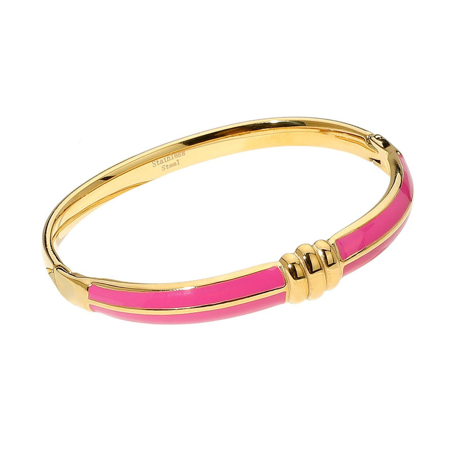 Pink Enamel Hinged Bangle Bracelet