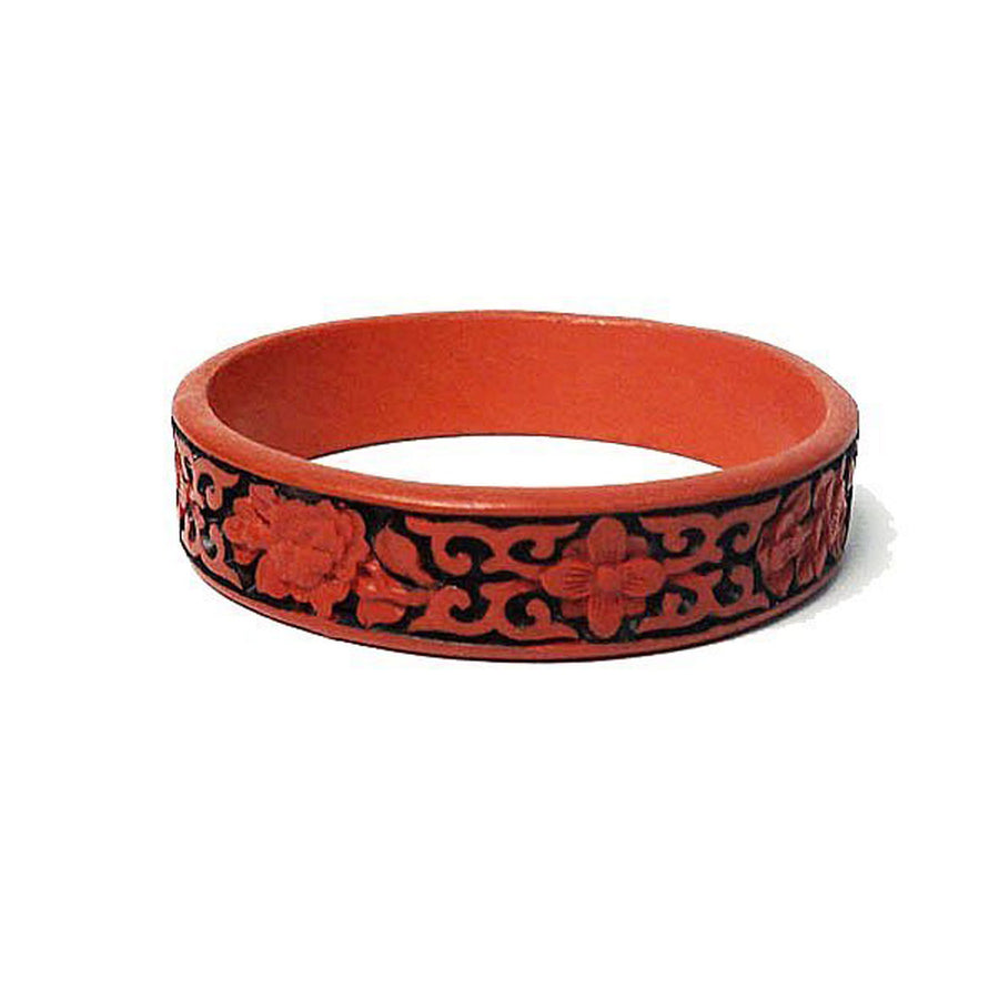 Bold Mid Cinnabar Red Black Bangle Bracelet