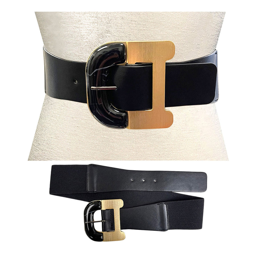 Green Acetate Buckle Stretch Elastic Belt