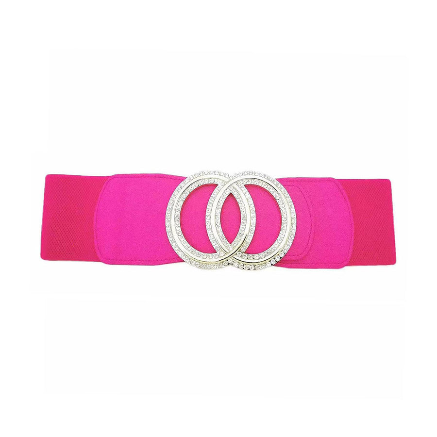 Black Double Gold Stone Ring Buckle Elastic Belt