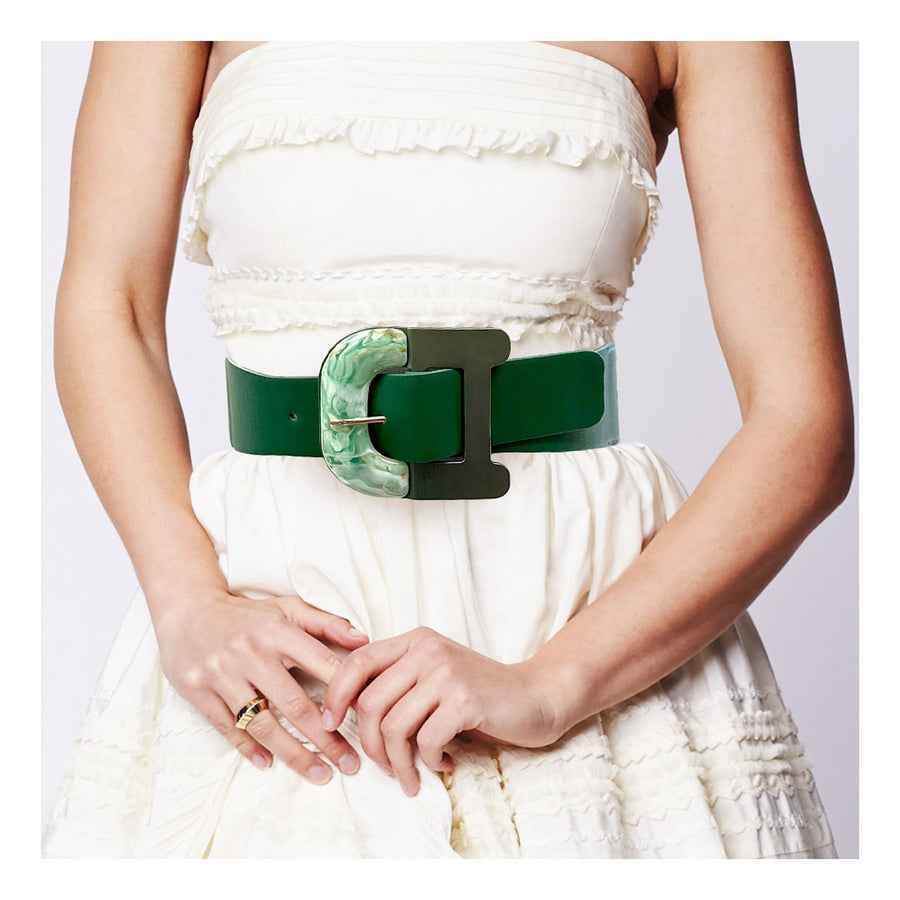 Green Acetate Buckle Stretch Elastic Belt