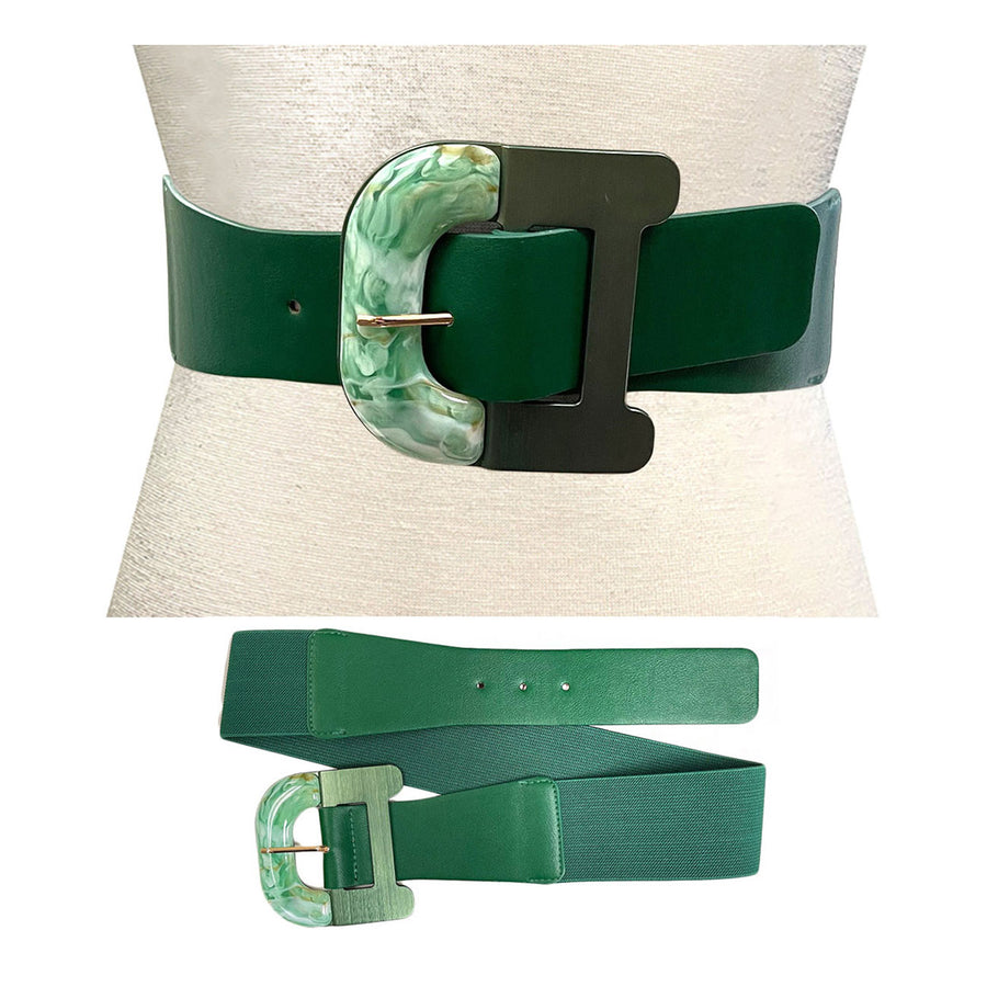 Green Acetate Buckle Stretch Elastic Belt