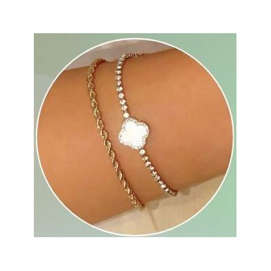 Mother of Pearl Quatrefoil Tennis Chain Twisted Chain Bracelet