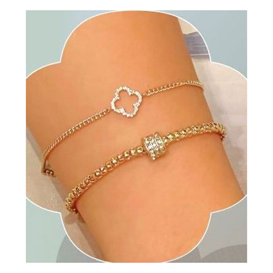 Gold Quatrefoil Chain and Rolled Chain Bracelets