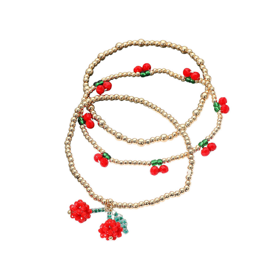 3PCS Cherry Seed Beaded Stretch Layered Bracelets