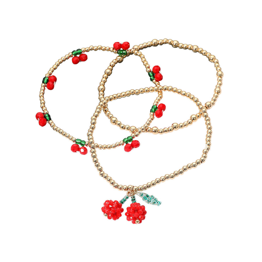 3PCS Cherry Seed Beaded Stretch Layered Bracelets