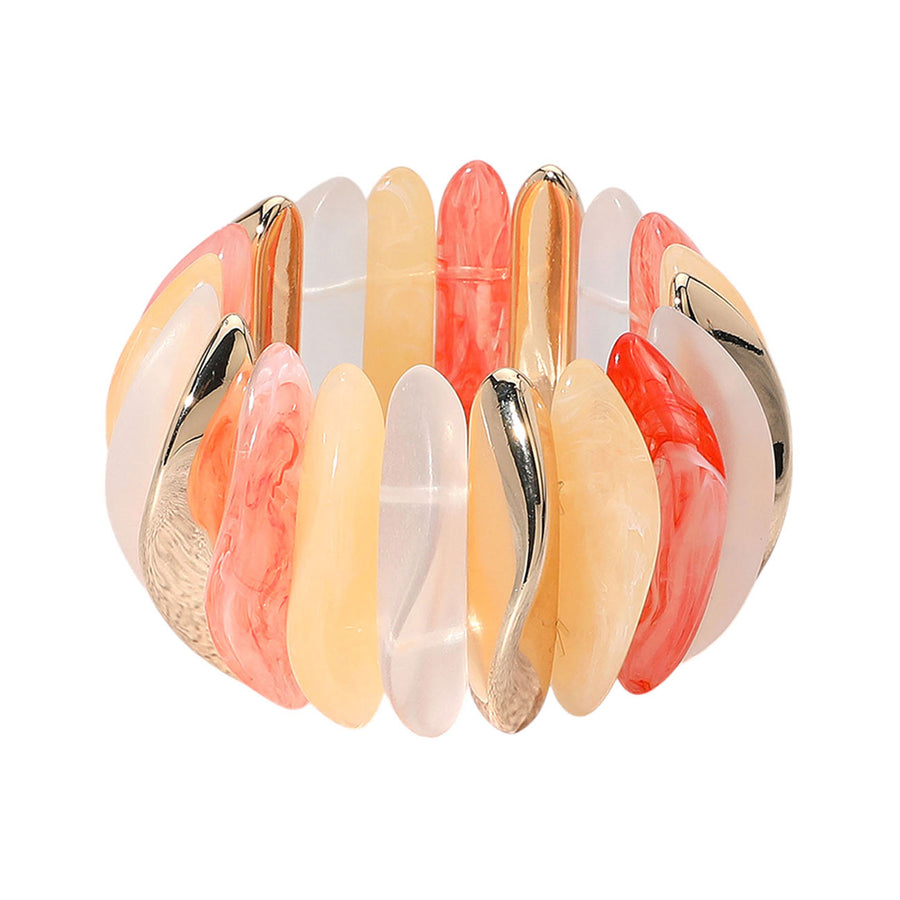 Orange Celluloid Acetate Metal Abstract Bar Beads Stretch Bracelet