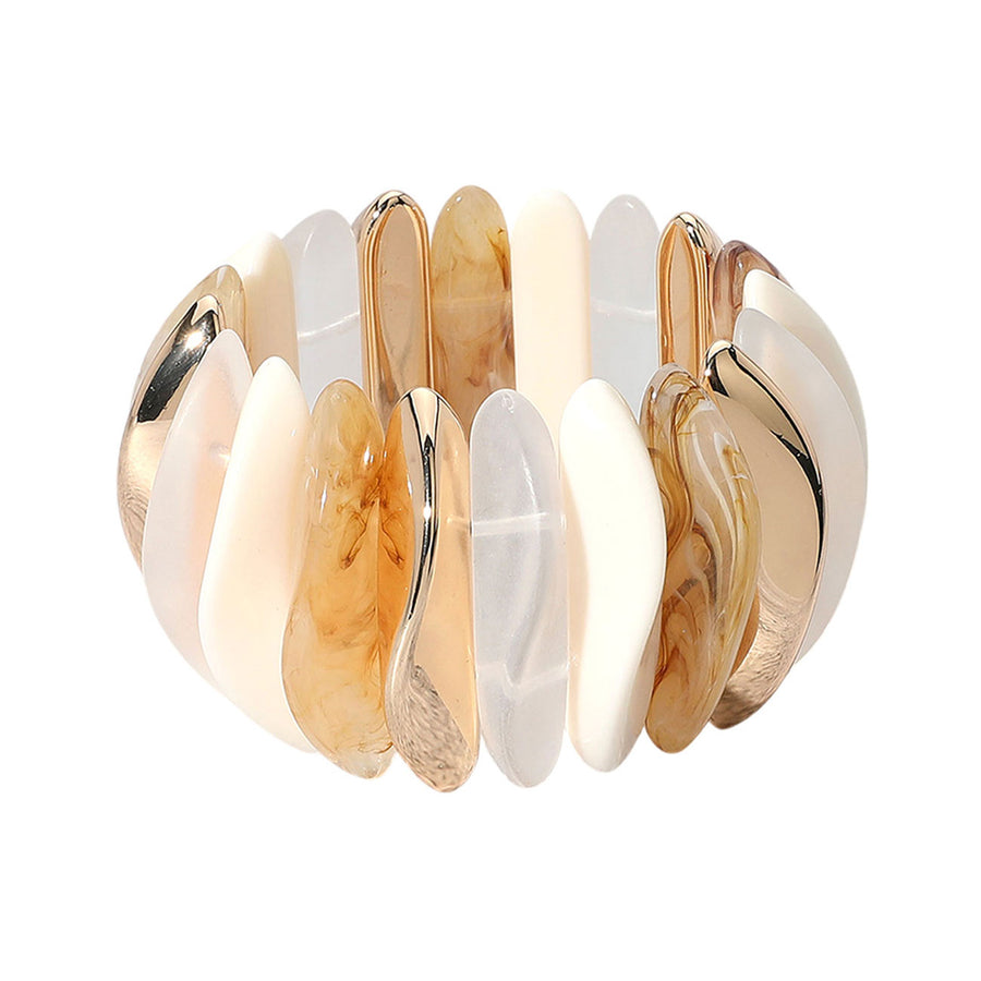 Orange Celluloid Acetate Metal Abstract Bar Beads Stretch Bracelet