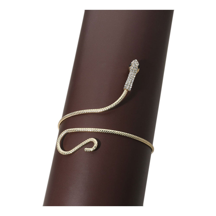 Gold Snake Stone Paved Wire Adjustable Arm Cuff Bracelet