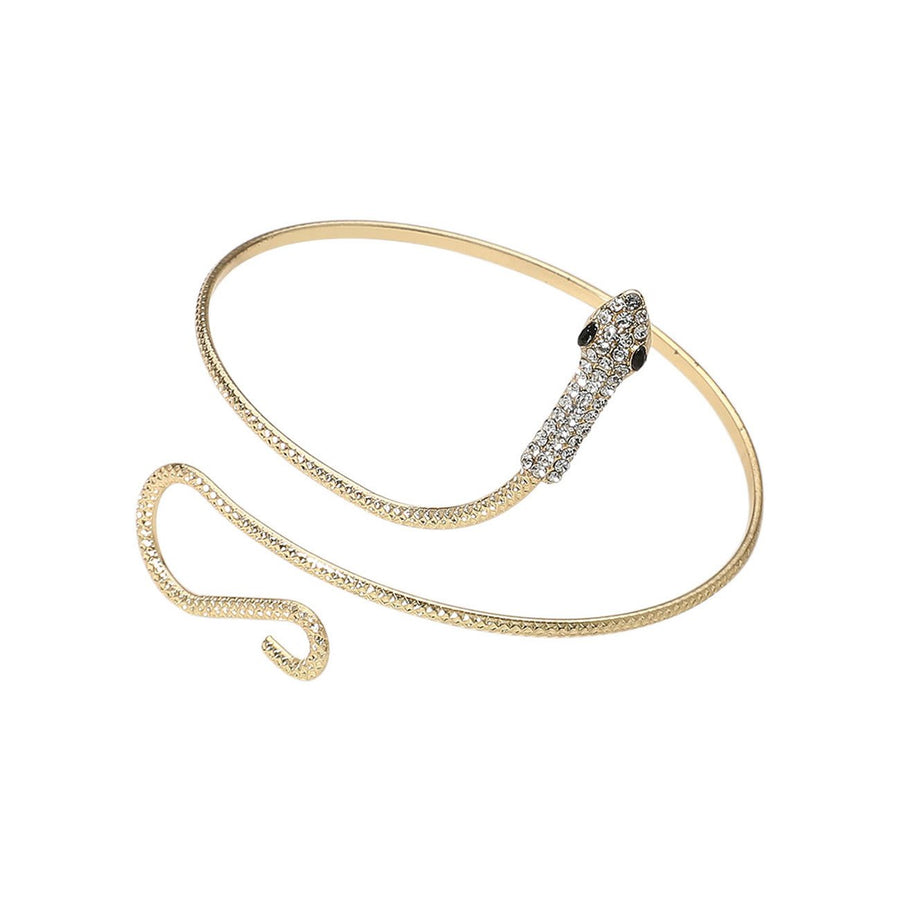 Gold Snake Stone Paved Wire Adjustable Arm Cuff Bracelet