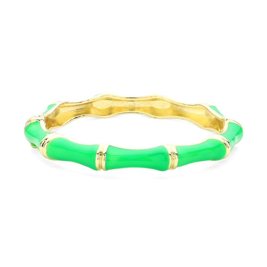 Green Enamel Bamboo Hinged Bangle Bracelet
