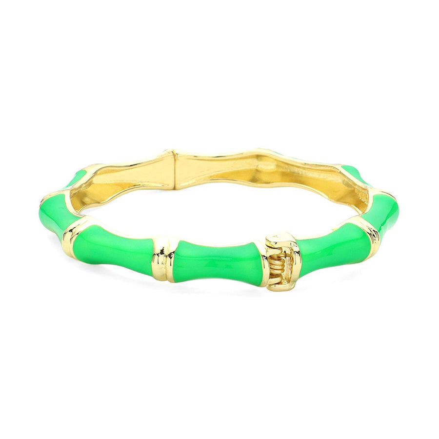 Green Enamel Bamboo Hinged Bangle Bracelet