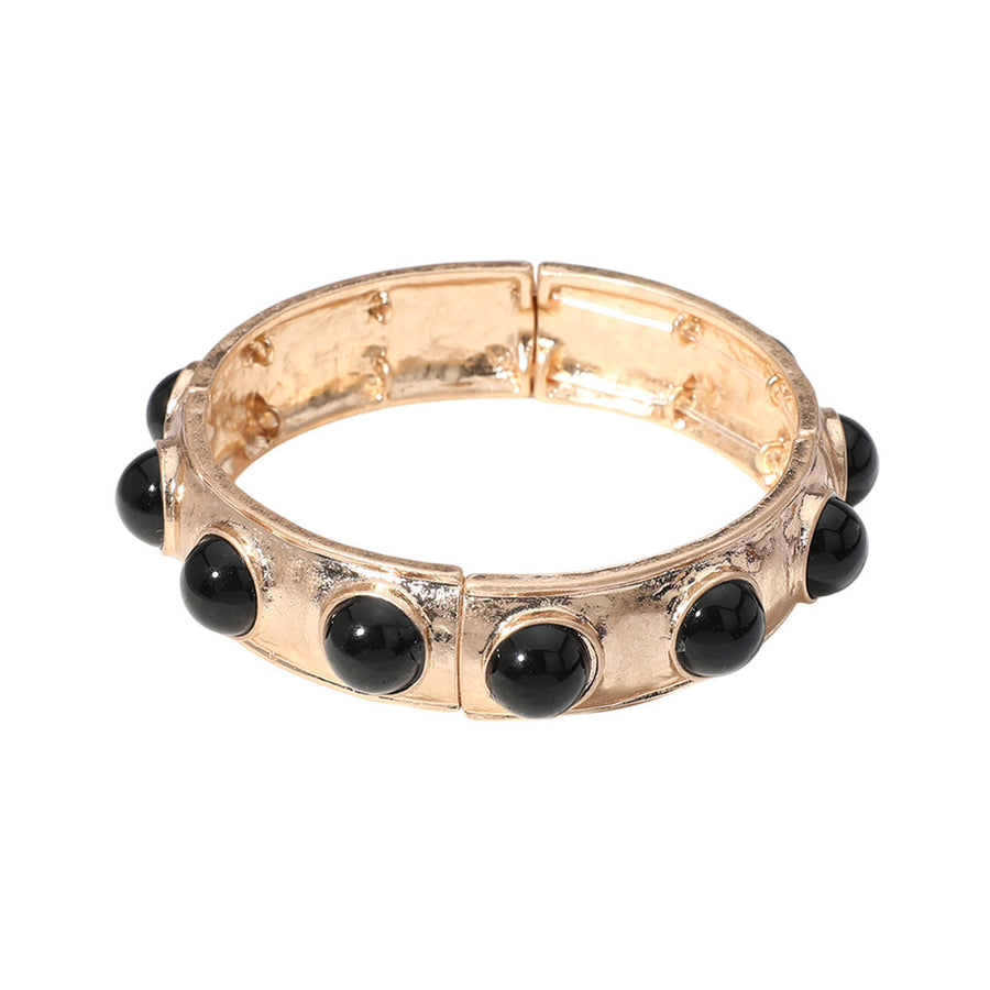 Turquoise Bead Hammered Metal Stretch Bracelet