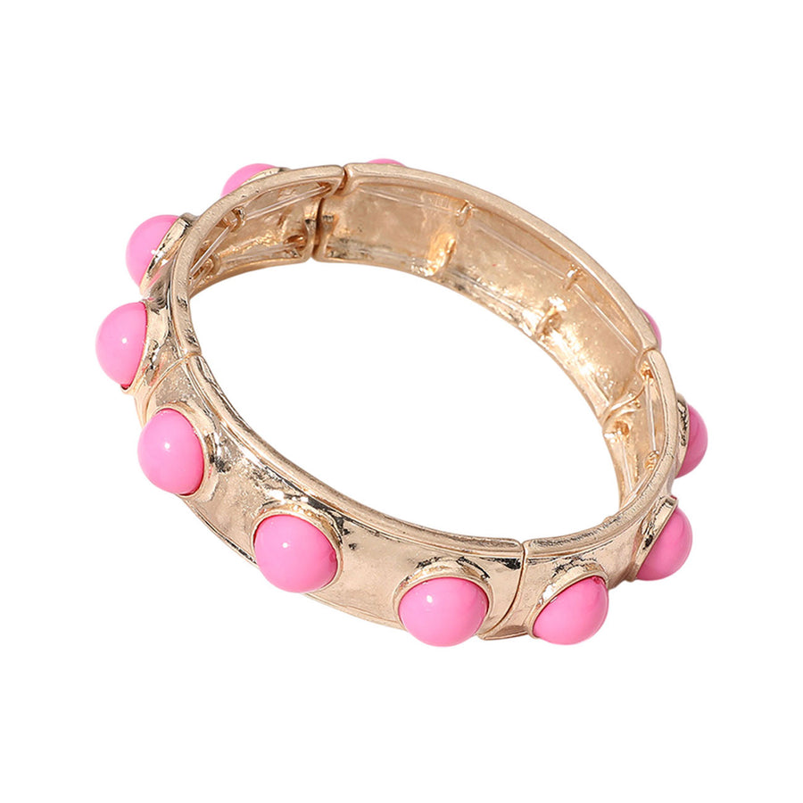 Turquoise Bead Hammered Metal Stretch Bracelet