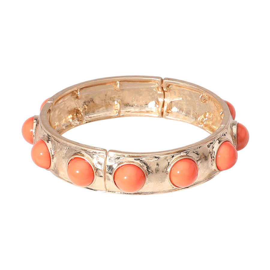 Turquoise Bead Hammered Metal Stretch Bracelet