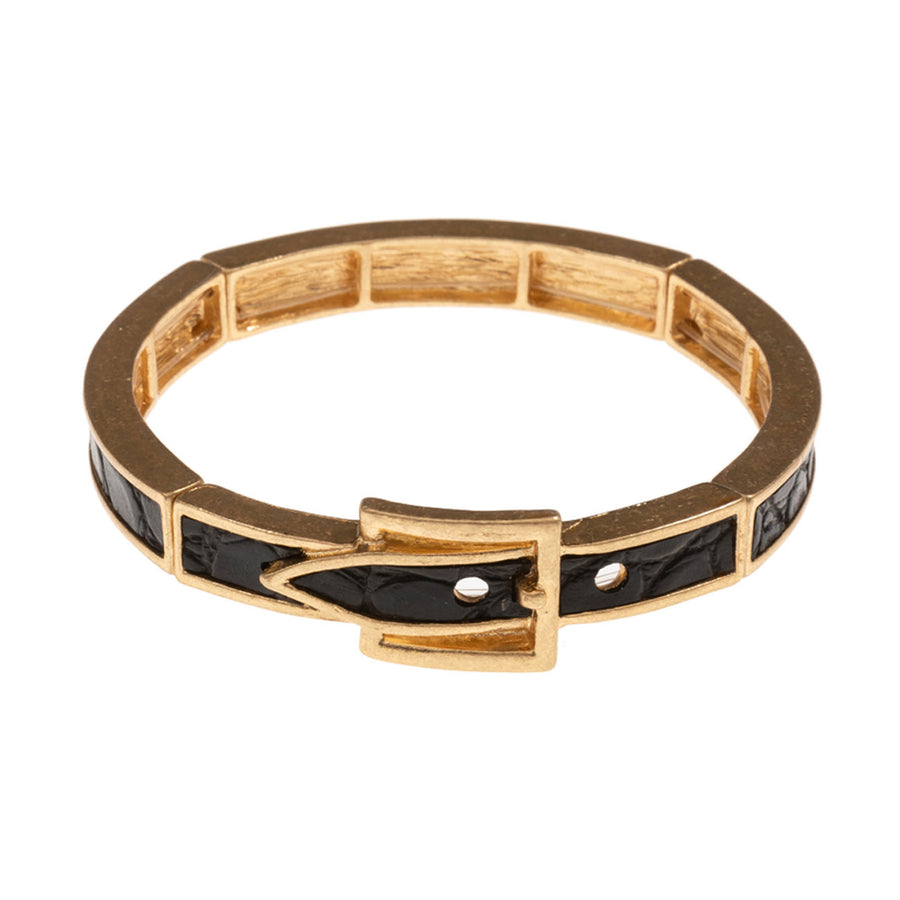 Vintage Metal Faux Leather Belt Shape Stretch Bracelet