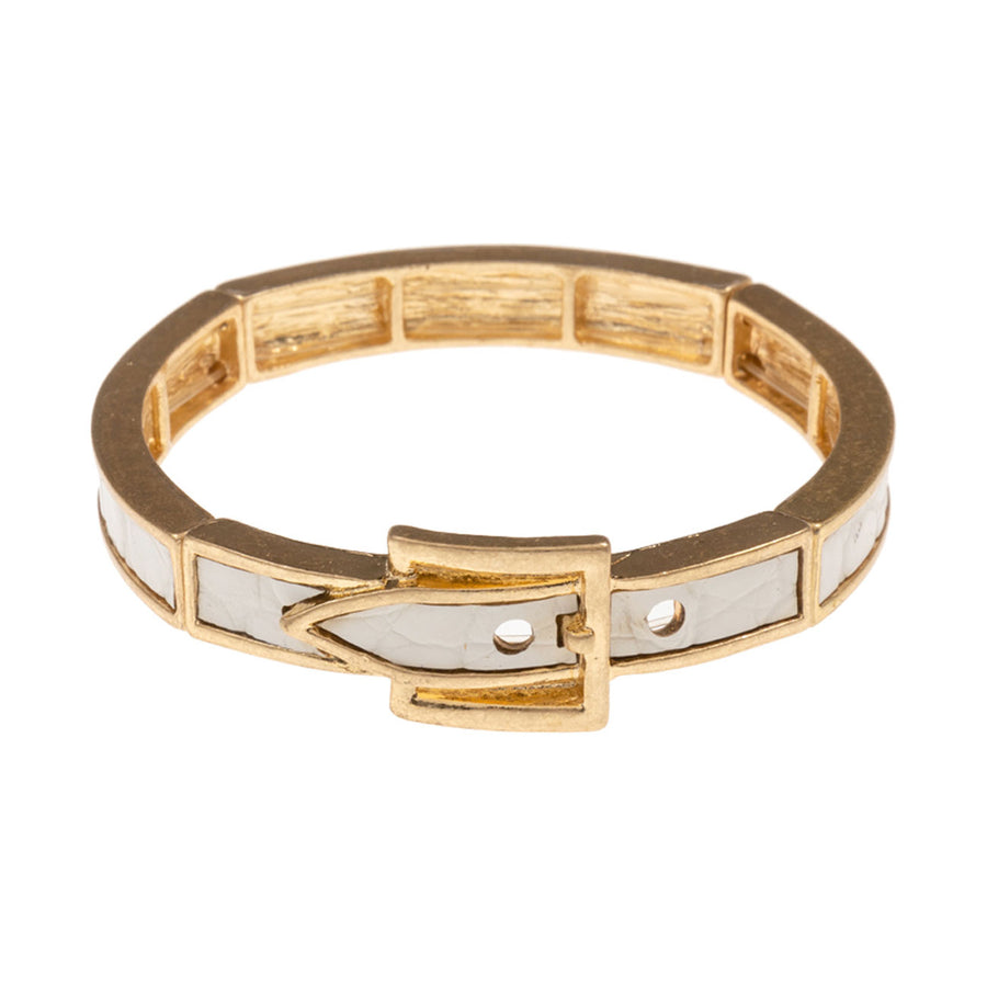 Vintage Metal Faux Leather Belt Shape Stretch Bracelet