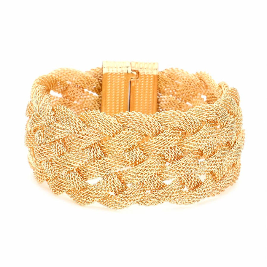 Stunning Silver Rose Gold Braided Metal Mesh Cuff Bracelet