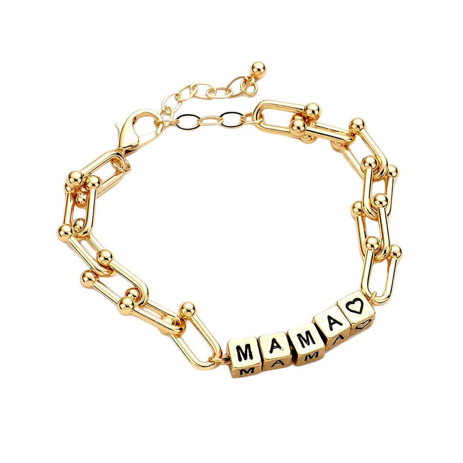 Inspired MaMa Heart Gold Chain Link Bracelet