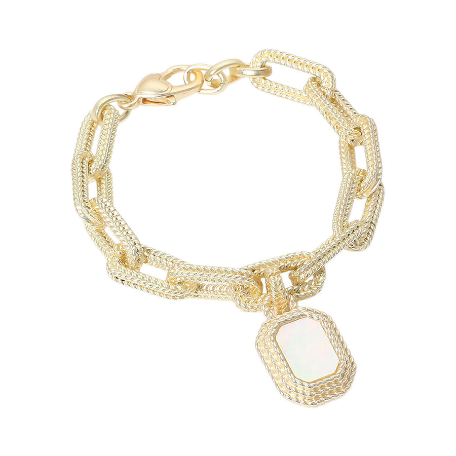 Rectangular Mother Of Pearl Cluster Charm Chunky Chain Bracelet