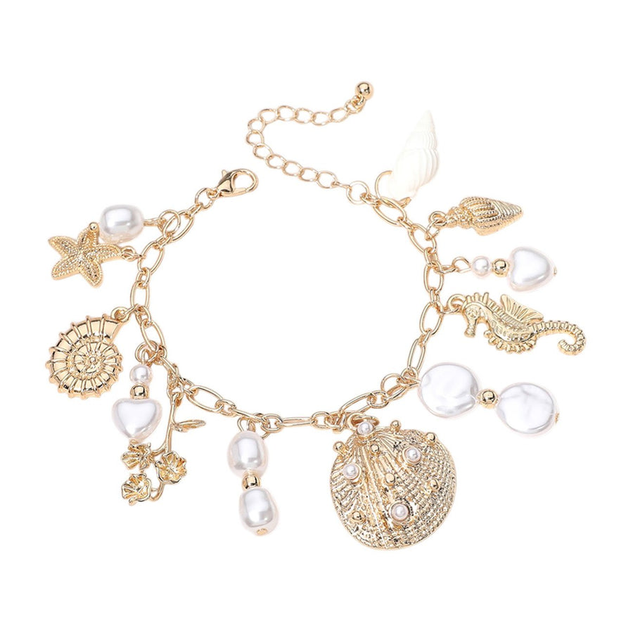 Pearly Starfish Shell Seahorse Charm Bracelet