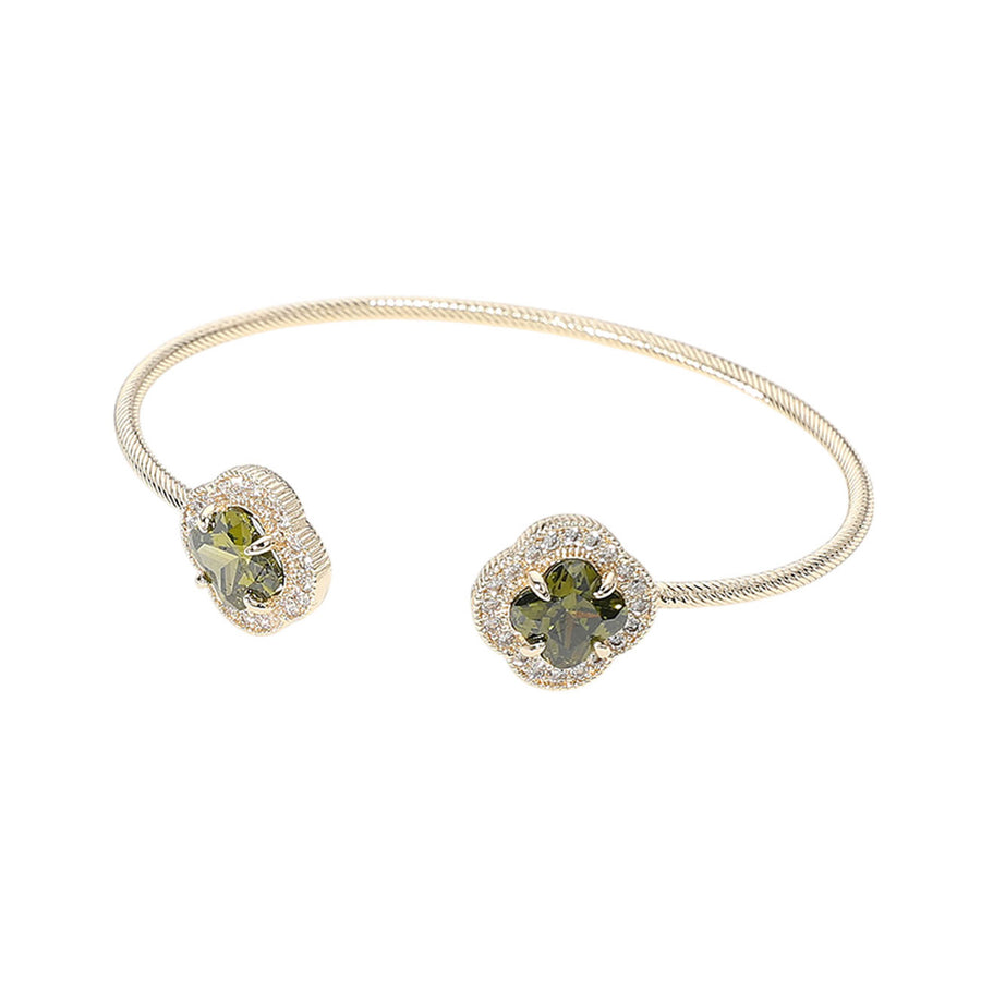 Stunning Blue Quatrefoil Cubic Zirconia Stone Tip Cuff Bracelet