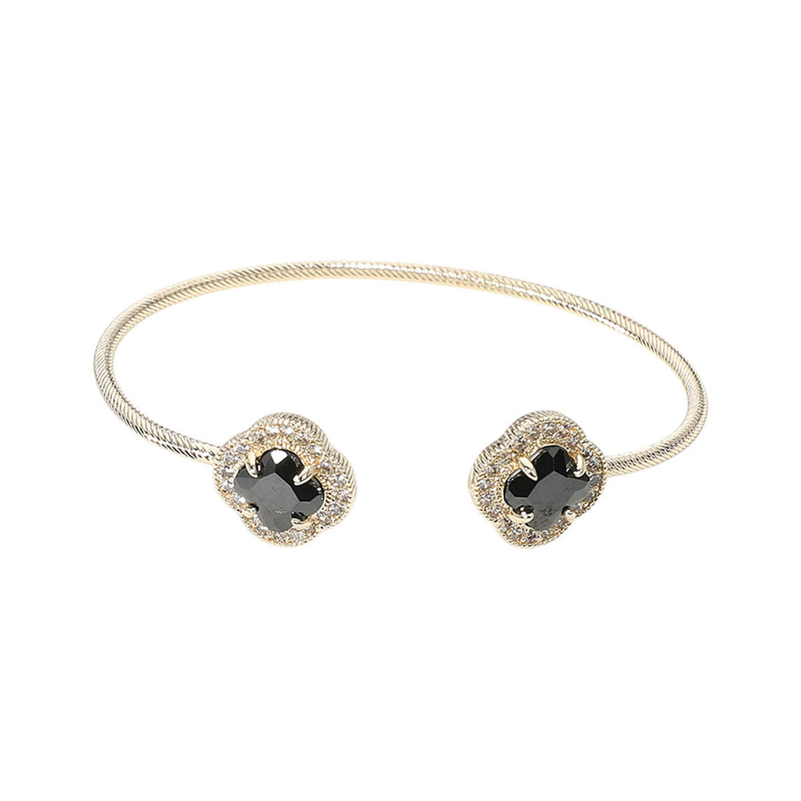 Stunning Blue Quatrefoil Cubic Zirconia Stone Tip Cuff Bracelet
