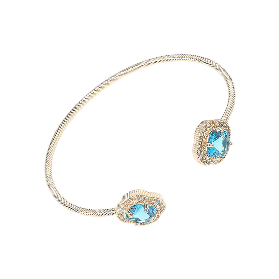 Stunning Blue Quatrefoil Cubic Zirconia Stone Tip Cuff Bracelet
